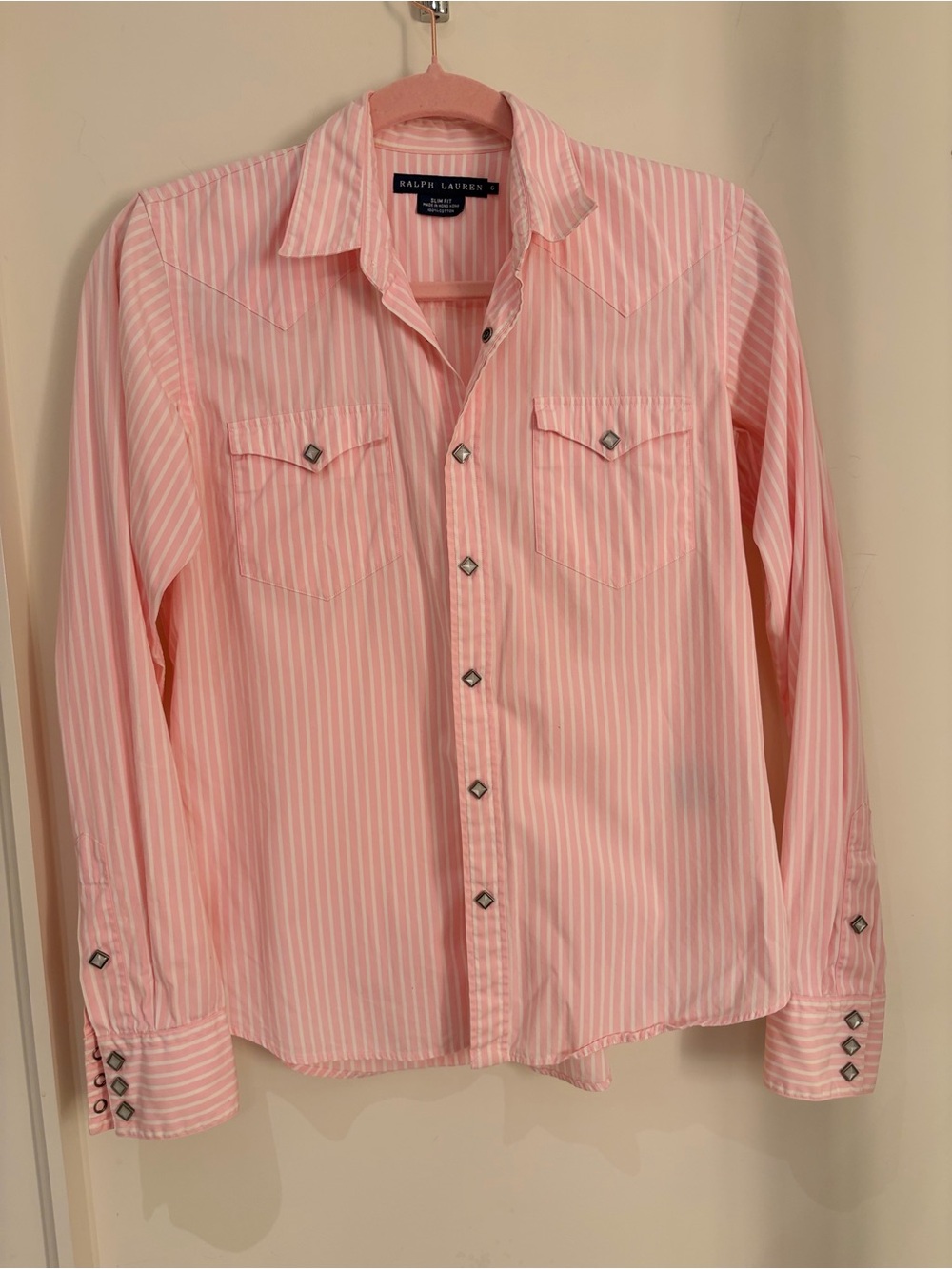 Ralph Lauren Pink and White Striped classic polo shirt with a western twist